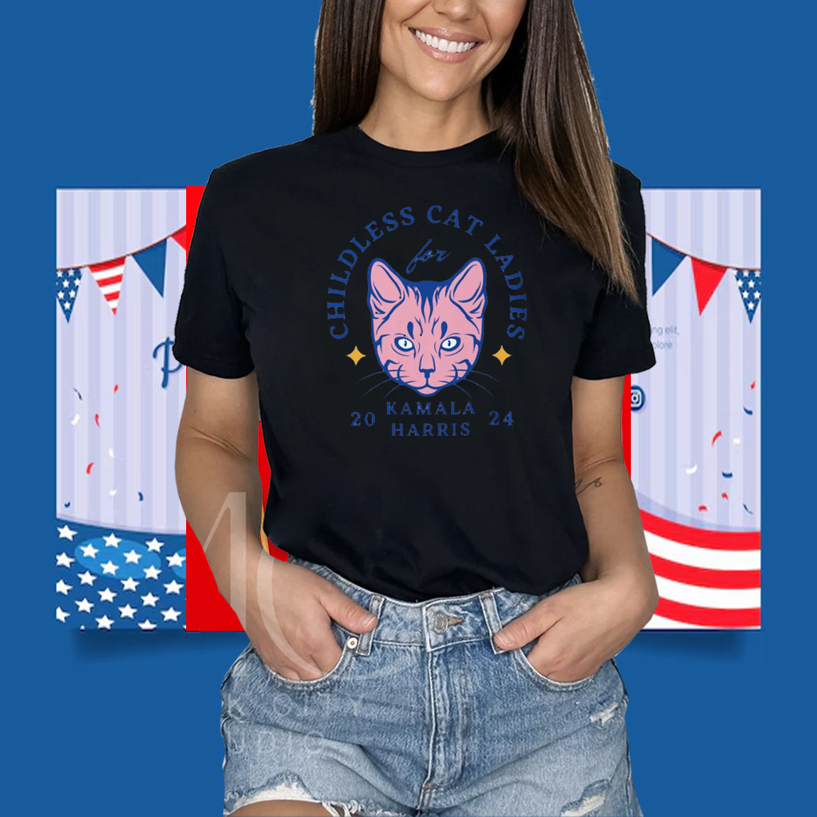 Cat Ladies for Kamala T-shirt, Childless Cat Ladies For Harris 2024 Shirt