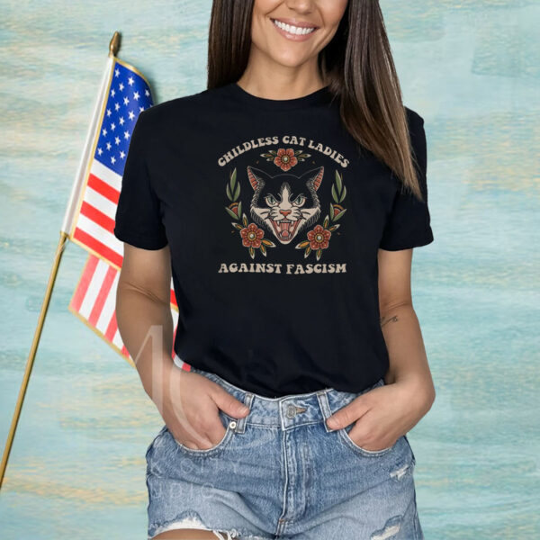Childless For Cat Ladies For Harris 2024 Shirt, Childless Cat Ladies Against Fascism Shirt