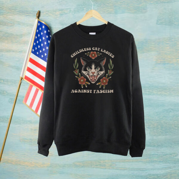 Childless For Cat Ladies For Harris 2024 Shirt, Childless Cat Ladies Against Fascism Shirt