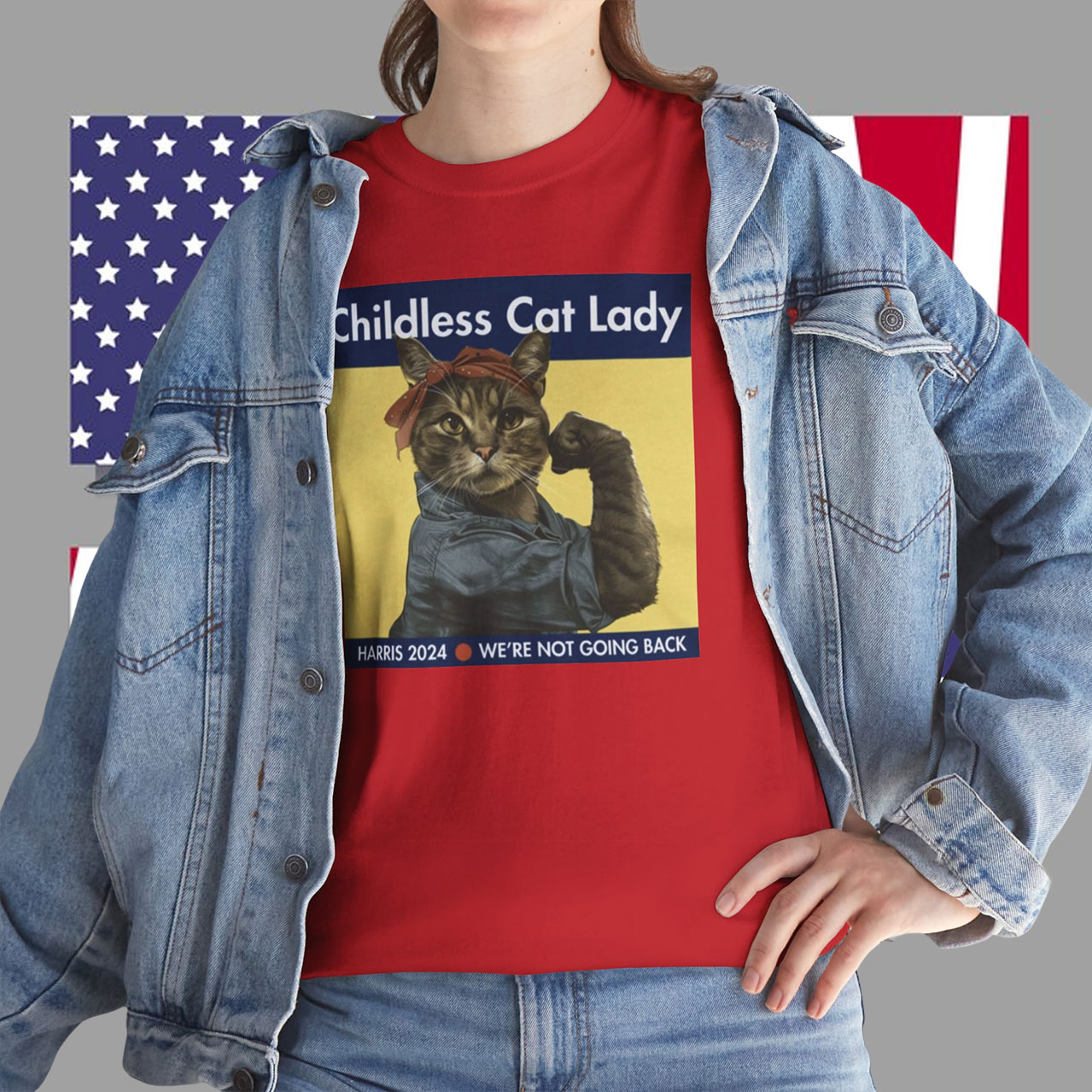 Original Childless Cat Lady Harris 2024 We're Not Going Back Shirt