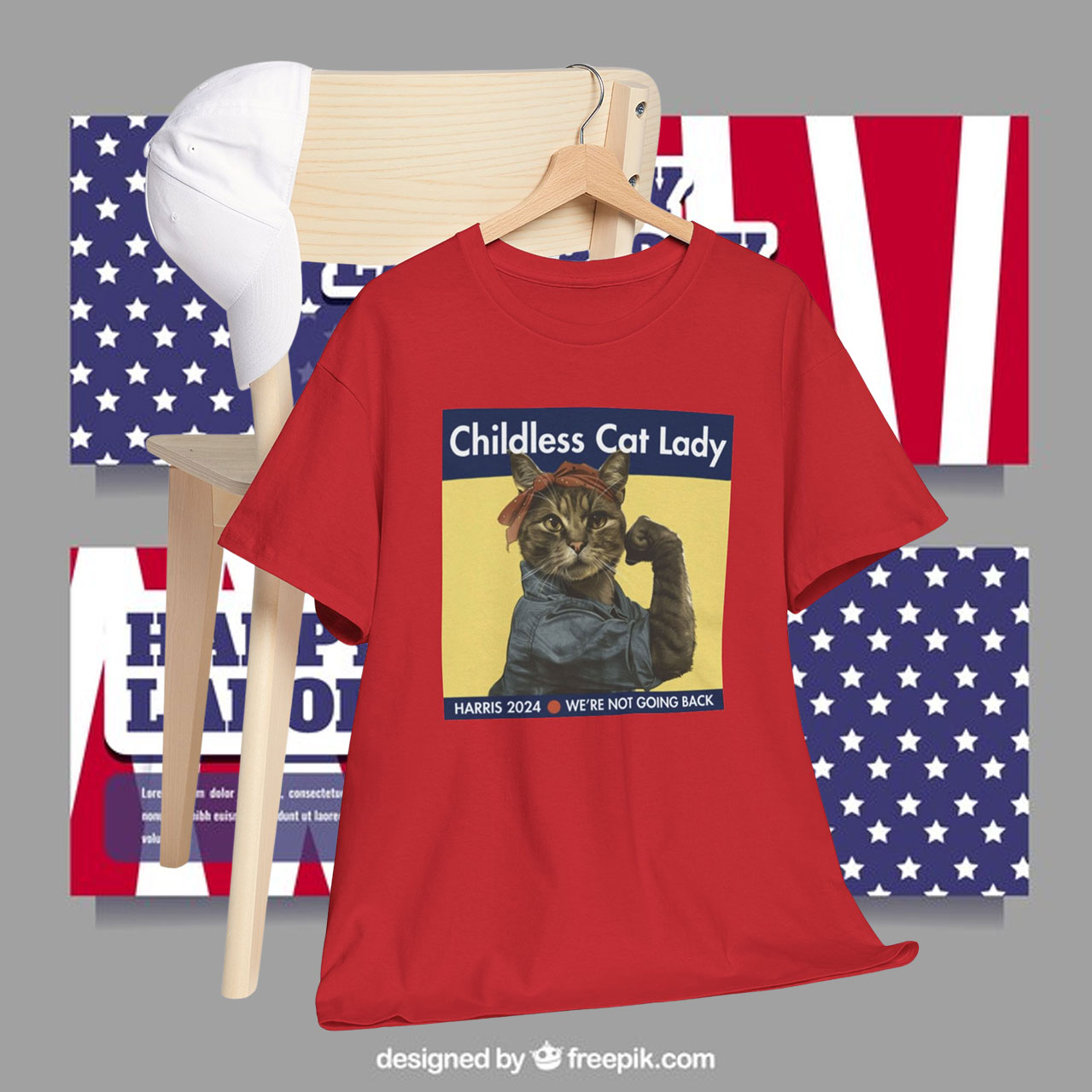 Original Childless Cat Lady Harris 2024 We're Not Going Back Shirt