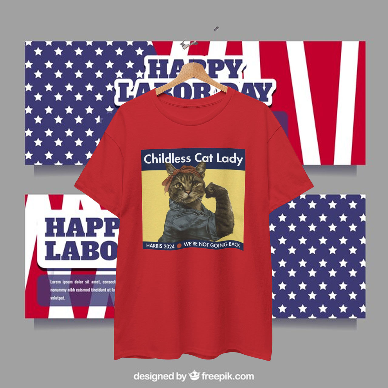 Original Childless Cat Lady Harris 2024 We're Not Going Back Shirt