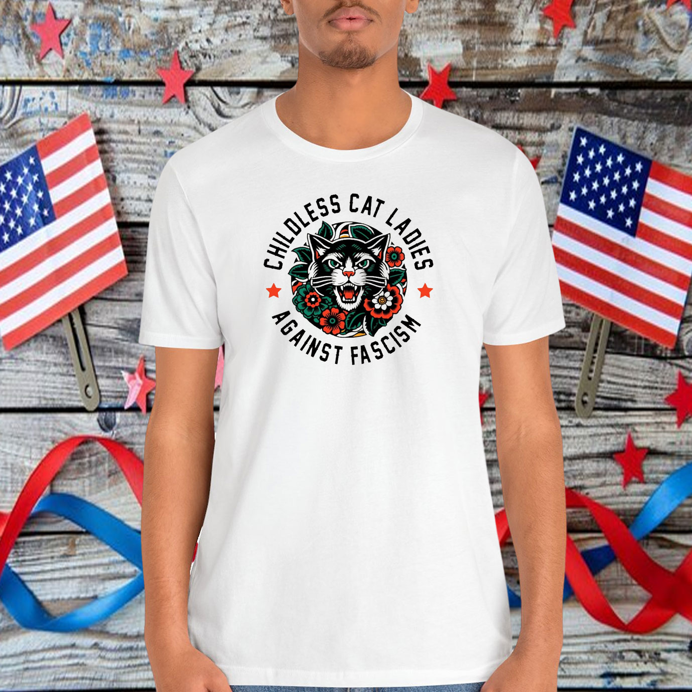 Retro Funny Childless Cat Ladies Against Fascism Feminist Graphic Shirt
