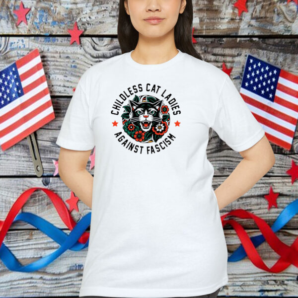 Retro Funny Childless Cat Ladies Against Fascism Feminist Graphic Shirt