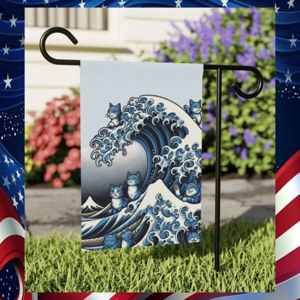 Blue Wave Cat for Kamala Garden Flag Banner