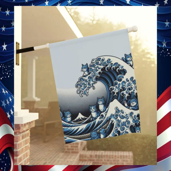 Blue Wave Cat for Kamala Garden Flag Banner