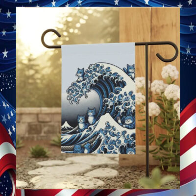 Blue Wave Cat for Kamala Garden Flag Banner
