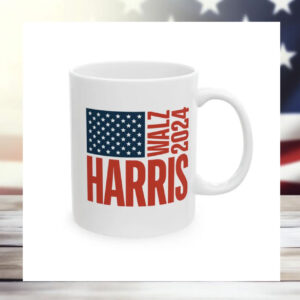 Harris Walz 2024, Democratic Ticket, American Flag, Ceramic Mug