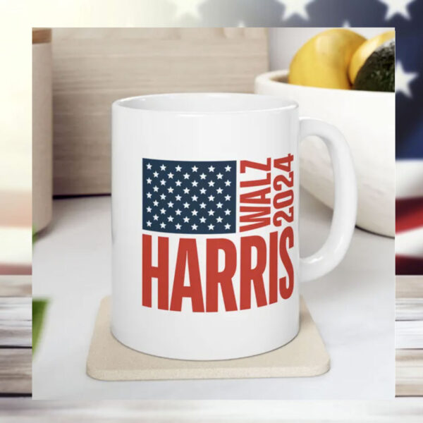Harris Walz 2024, Democratic Ticket, American Flag, Ceramic Mug
