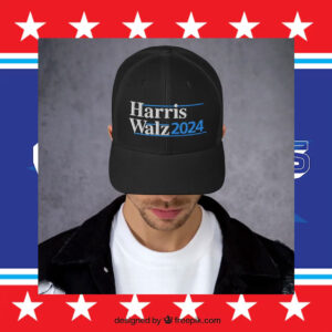 Harris Walz 2024 Embroidered Navy White Black Trucker Cap
