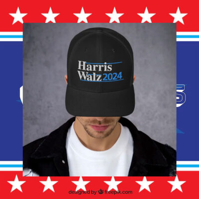 Harris Walz 2024 Embroidered Navy White Black Trucker Cap