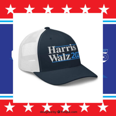 Harris Walz 2024 Embroidered Navy White Black Trucker Cap