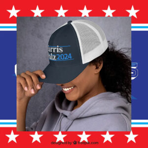 Harris Walz 2024 Embroidered Navy White Black Trucker Cap