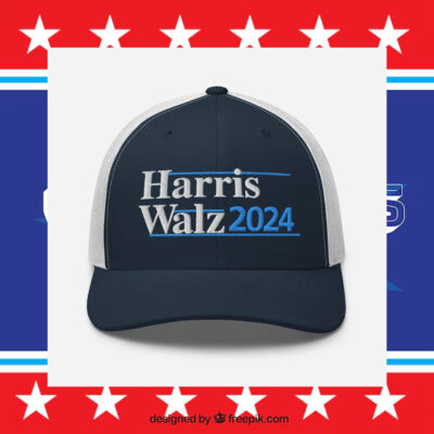 Harris Walz 2024 Embroidered Navy White Black Trucker Cap