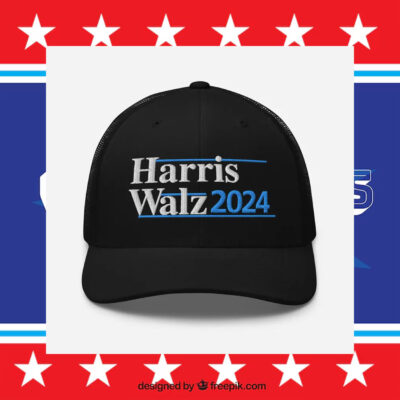 Harris Walz 2024 Embroidered Navy White Black Trucker Cap