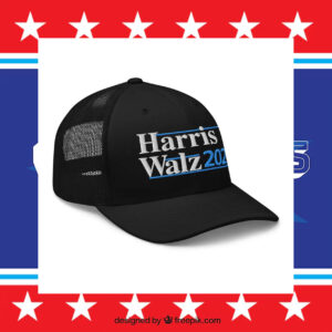 Harris Walz 2024 Embroidered Navy White Black Trucker Cap