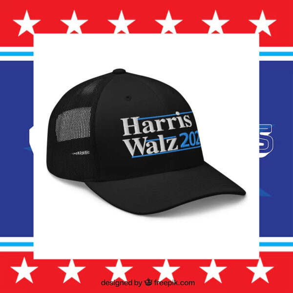 Harris Walz 2024 Embroidered Navy White Black Trucker Cap