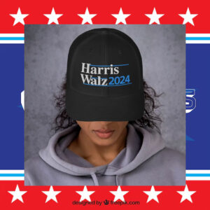 Harris Walz 2024 Embroidered Navy White Black Trucker Cap