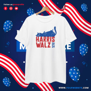 Harris Walz 2024, V-Neck T-Shirt, Cat Ladies for Kamala T-Shirt