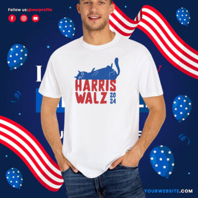 Harris Walz 2024, V-Neck T-Shirt, Cat Ladies for Kamala T-Shirt
