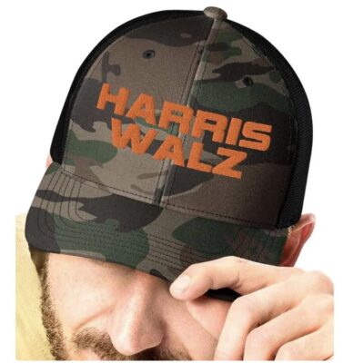 Harris Walz Camo Embroidered Trucker Cap
