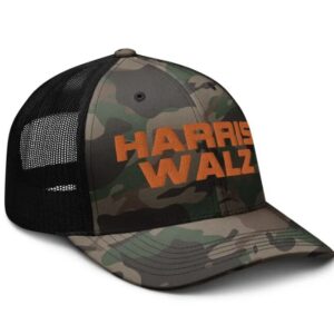 Harris Walz Camo Embroidered Trucker Cap