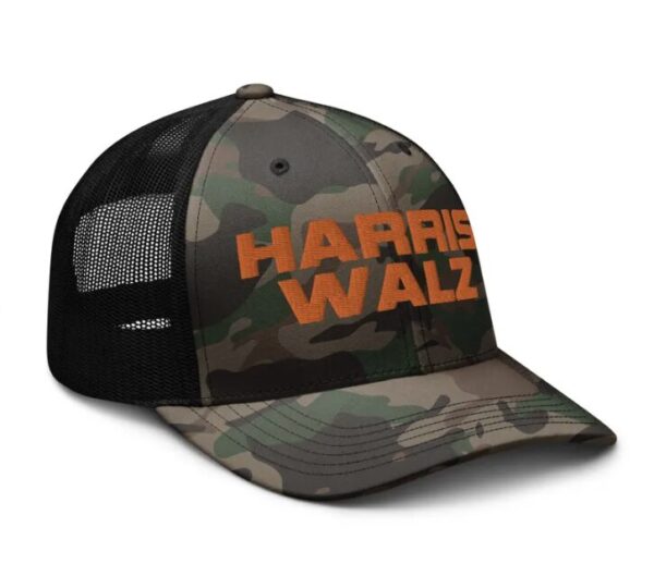 Harris Walz Camo Embroidered Trucker Cap