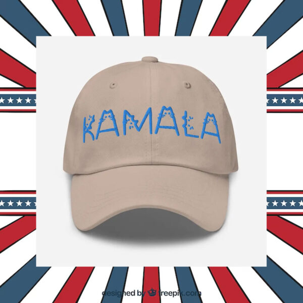 Kamala Cat Letter Embroidered Dad hat Blue Text Cat Lady Election 2024