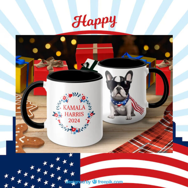 Kamala Harris 2024 Mug, Patriotic Bulldog with Sunglasses Mug
