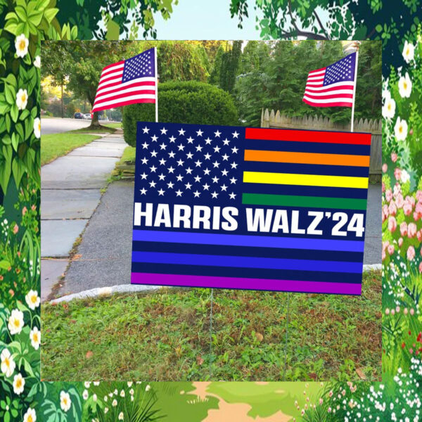 Rainbow Kamala Harris Walz Yard Sign