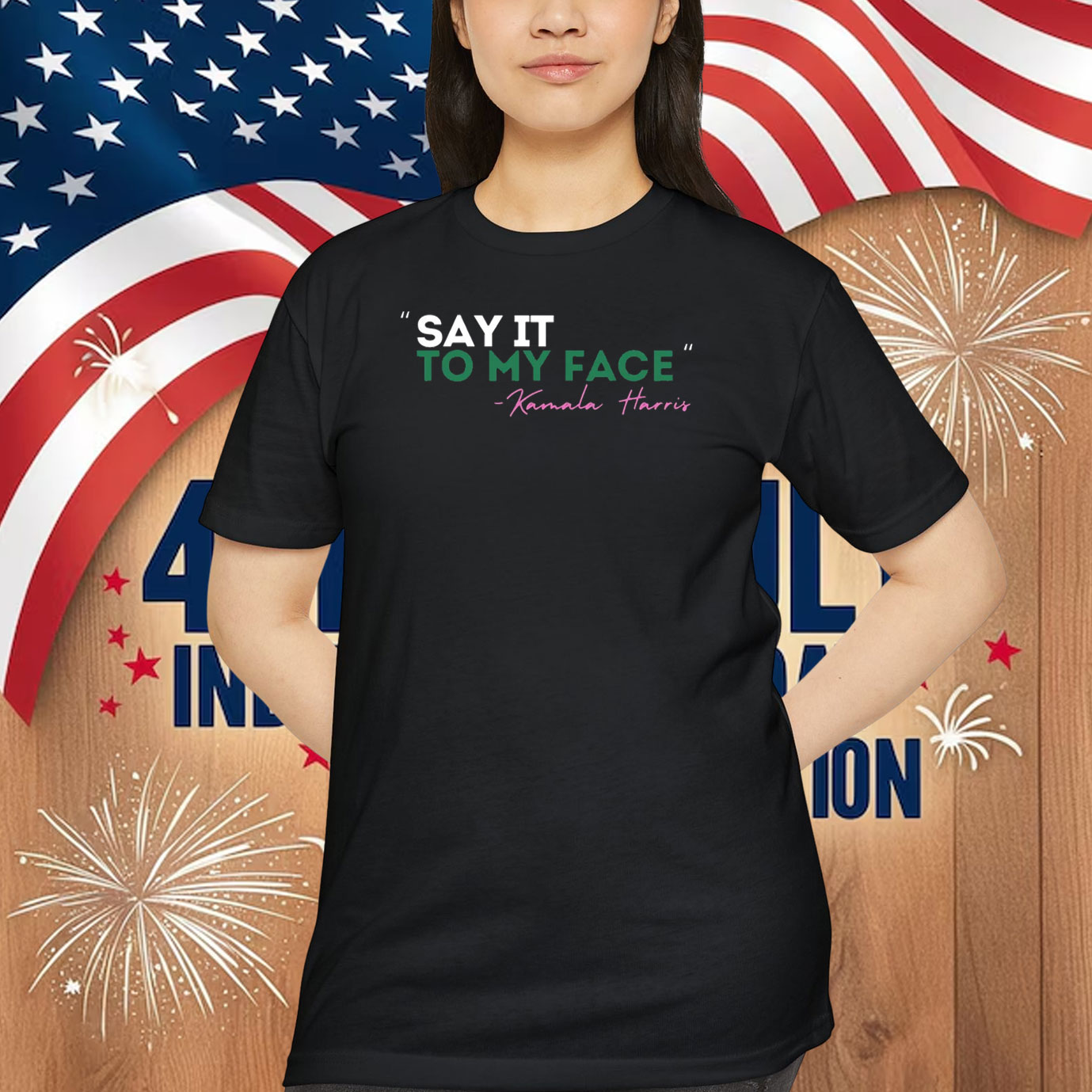 Say It To My Face - Kamala Harris Tee Ladies of Pink And Green Shirt