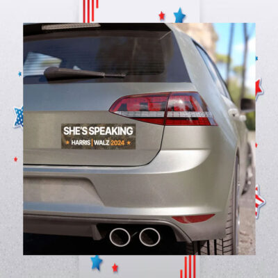 She's Speaking Harris Walz Car Magnet