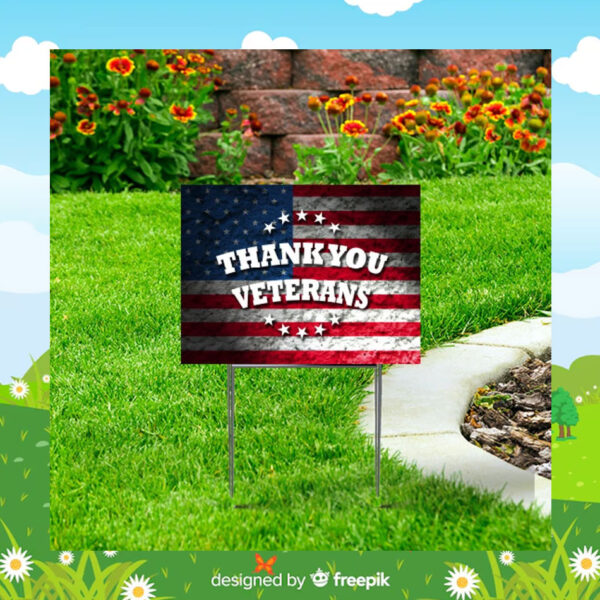 Veterans Thank You with USA Flag Yard Sign