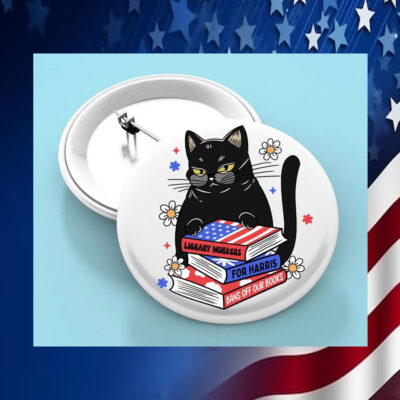 Black Cat Library Workers For Harris Bans Off Our Books Button Pin