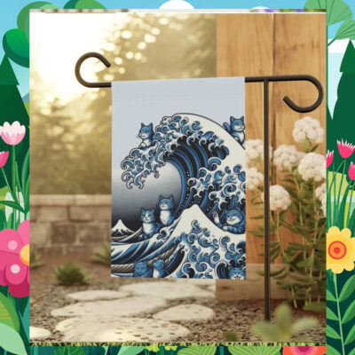 Blue Wave Cat for Kamala Garden Flag