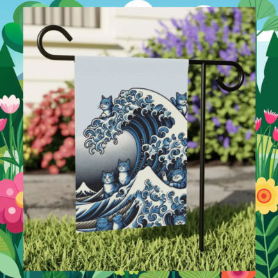 Blue Wave Cat for Kamala Garden Flag