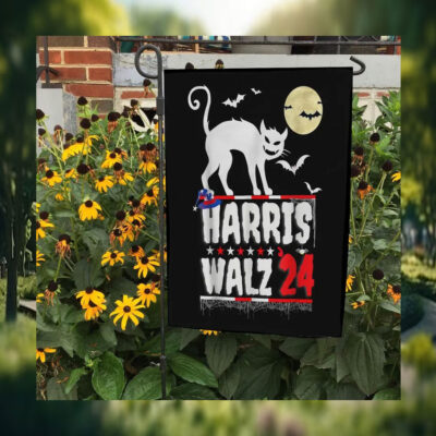 Cat Ladie For Harris Walz 24 Halloween Flag