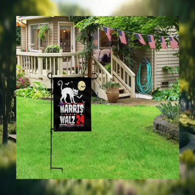 Cat Ladie For Harris Walz 24 Halloween Flag