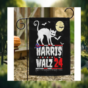 Cat Ladie For Harris Walz 24 Halloween Flag