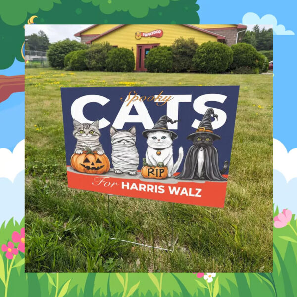Cats For Harris Walz Halloween Yard Sign