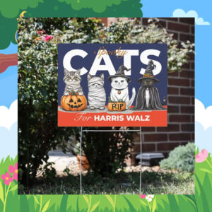Cats For Harris Walz Halloween Yard Sign