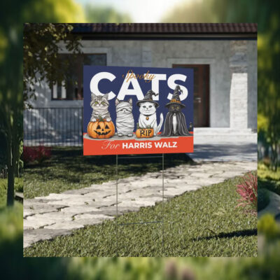 Cats Spooky For Harris Walz Halloween Yard Sign
