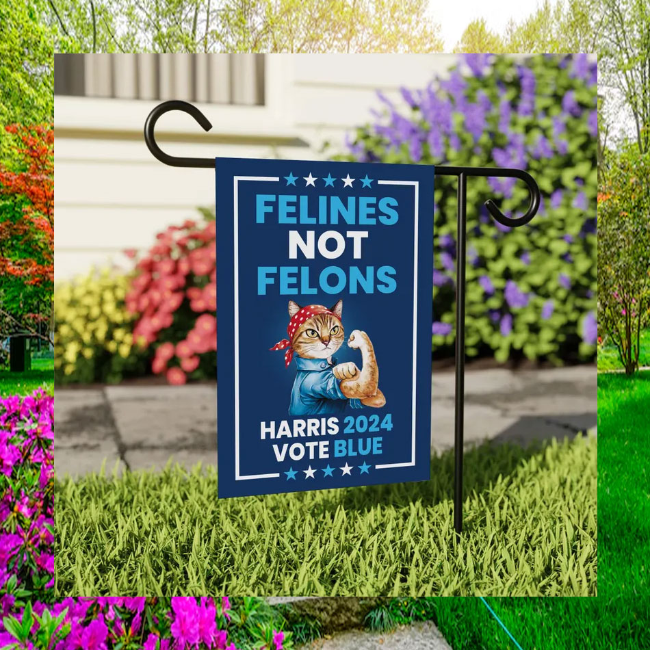 Felines Not Felons Childless Cats Harris 2024 Vote Blue Flag