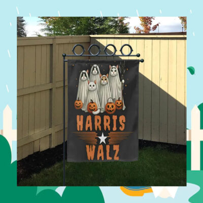 Halloween Cat Ladies For Harris Walz 2024 Flag