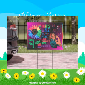 Harris Walz 2024 Colorful Peace Love Equality Hope Diversity Yard Sign
