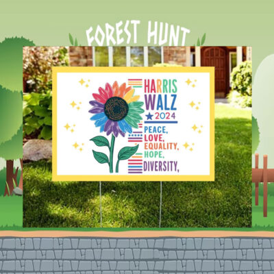Harris Walz 2024 Colorful Peace Love Equality Hope Diversity Yard Signs
