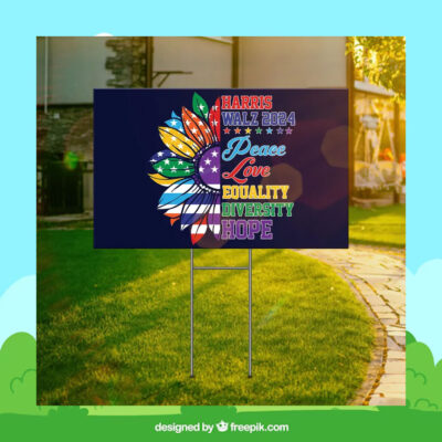 Harris Walz 2024 Peace Love Equality Diversity Hope Yard Sign