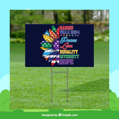 Harris Walz 2024 Peace Love Equality Diversity Hope Yard Sign