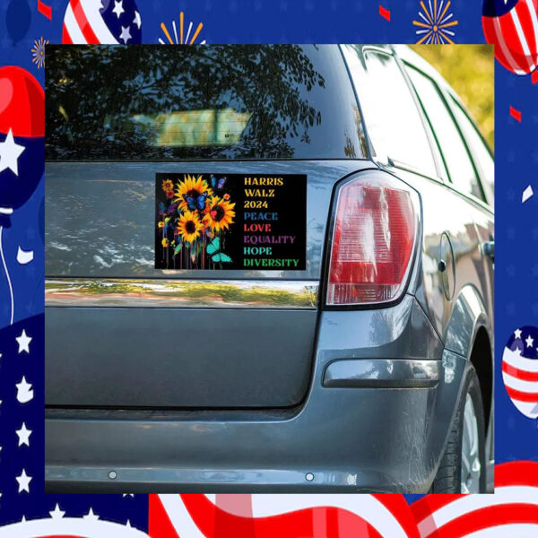 Harris Walz 2024 Peace Love Equality Hope Diversity Car Magnet