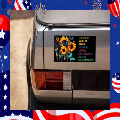 Harris Walz 2024 Peace Love Equality Hope Diversity Car Magnet